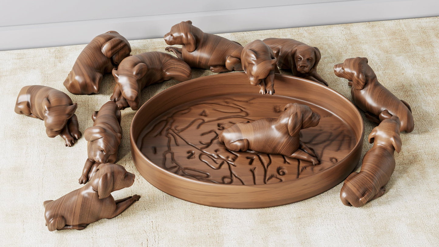 Walnut snuggled puppies puzzle. Life size
