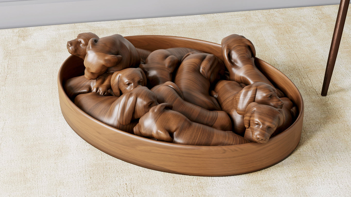 Walnut snuggled puppies puzzle. Life size