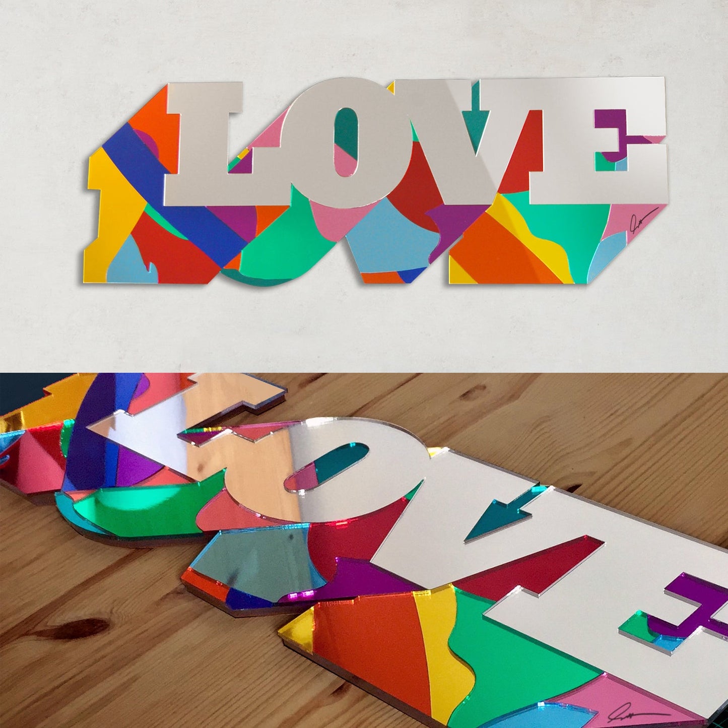 LOVE / LONDON / NYC mirrors sculpture