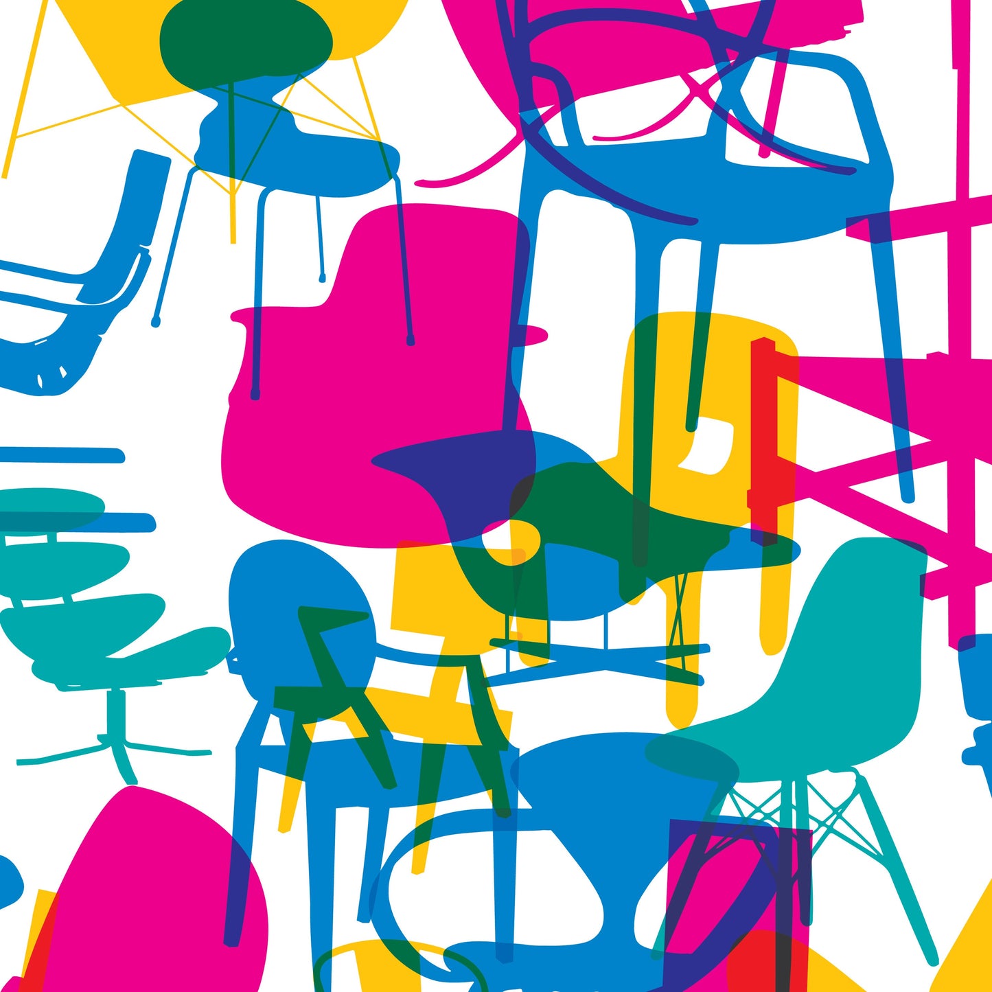 Shapes of iconic chairs. Double sided poster