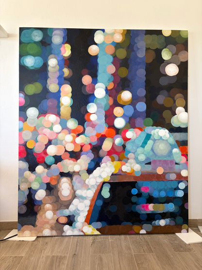 Pointillist NYC oil painting. Taxi