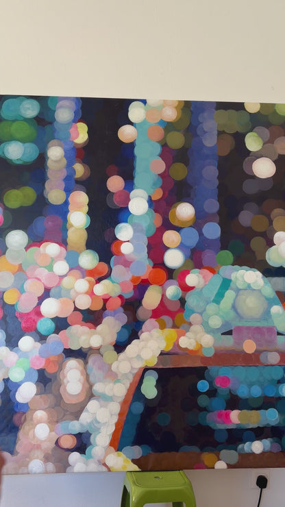 Pointillist NYC oil painting. Taxi